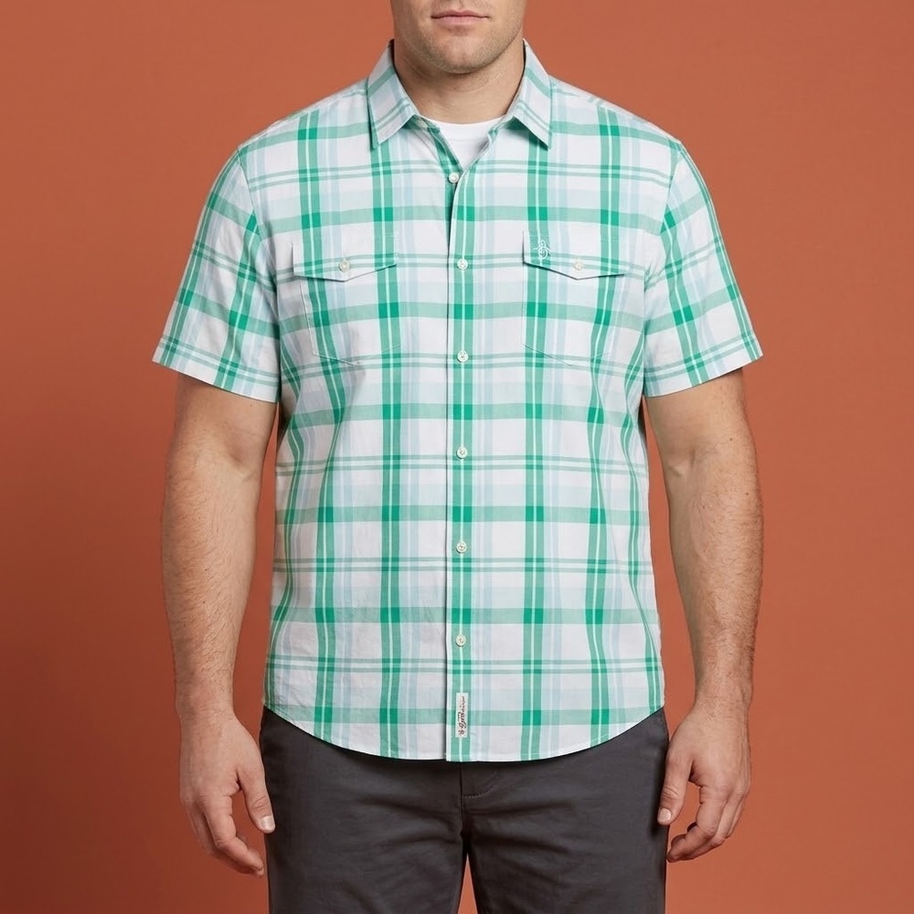Original Penguin Munsingwear Plaid Button Shirt Mens XL Green White EUC